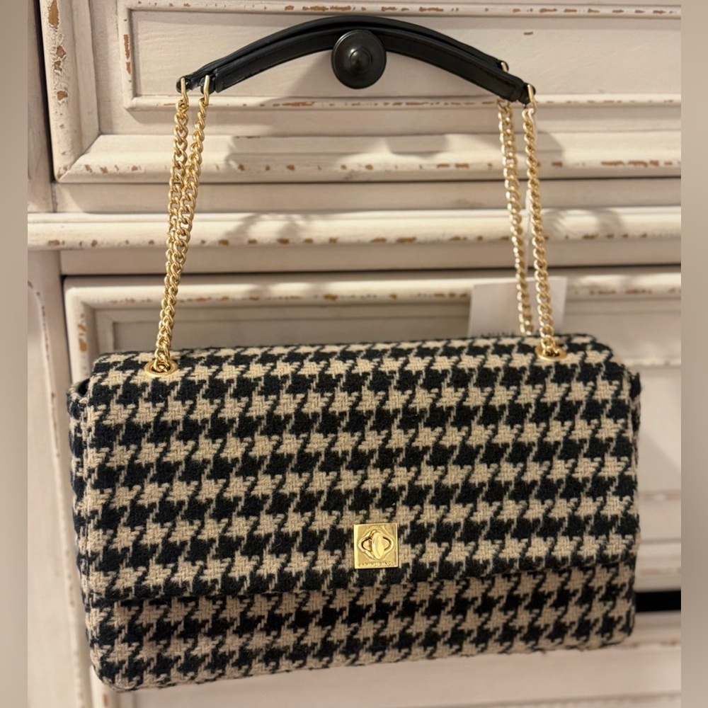 Anine Bing Houndstooth Shoulder Bag with Gold Chain new